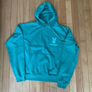 Playboy Hoodie Teal Turquoise Bunny Logo Pullover Hooded Sweatshirt S P